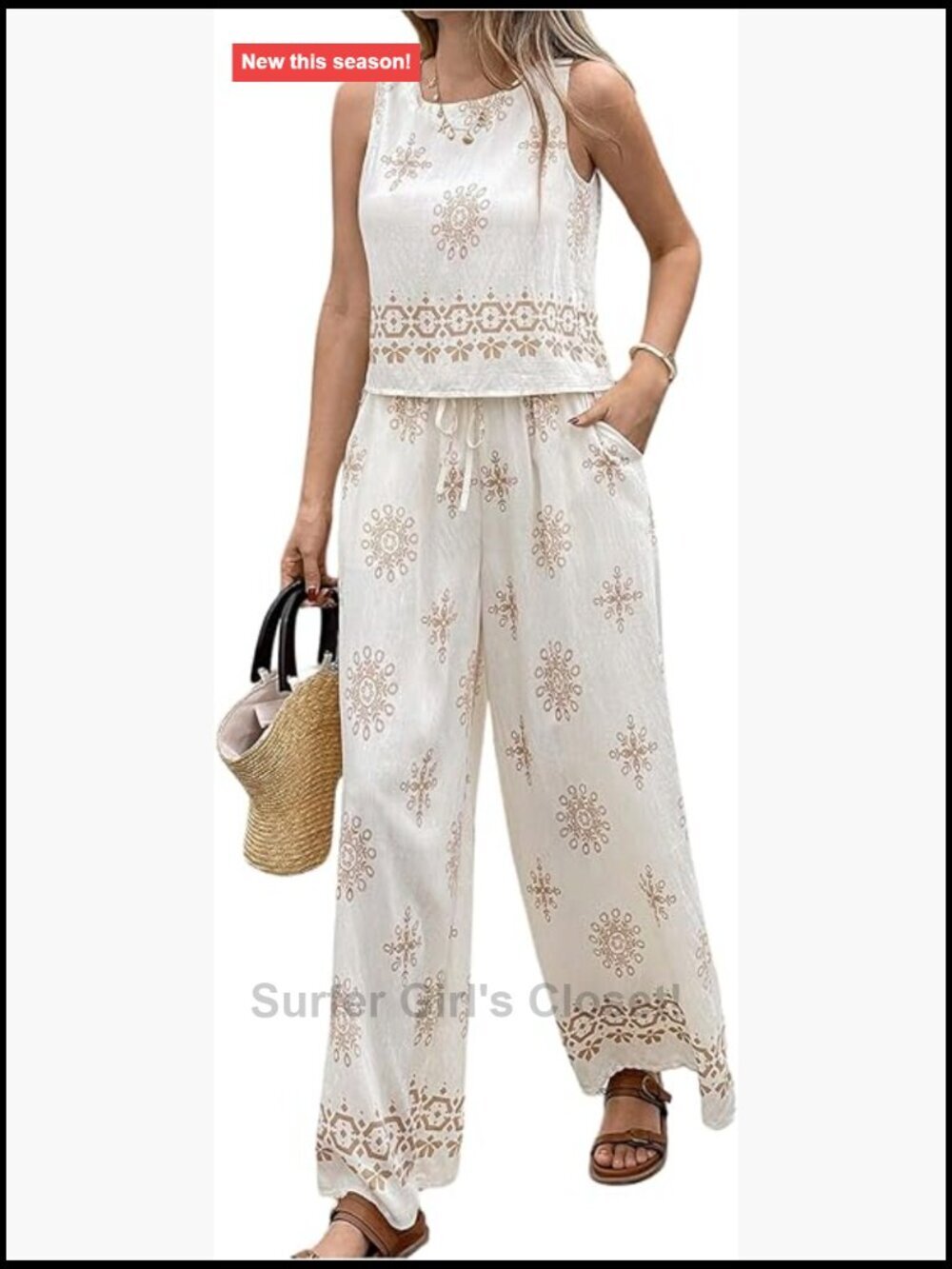 Boho Print Tank Wide Leg Pants Set 2 Piece Vacation Outfit